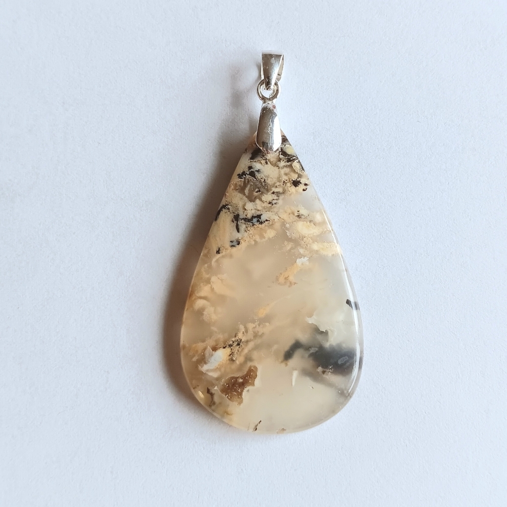 Plume Agate Gemstone Pendant with 925 Sterling Silver Findings